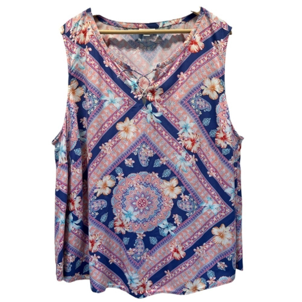 J Jill Plus Top Women's 3X Floral Scarf Print Tank Boho Beach Summer Casual